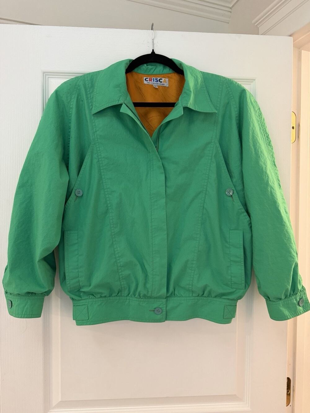 Vintage CRISCA Jacket 34 Green Cotton Made West Germany 80s Bomber Buckle